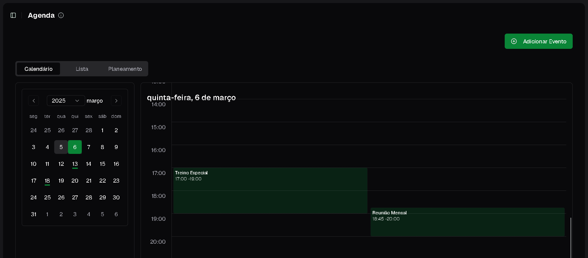 Calendário e Planeamento